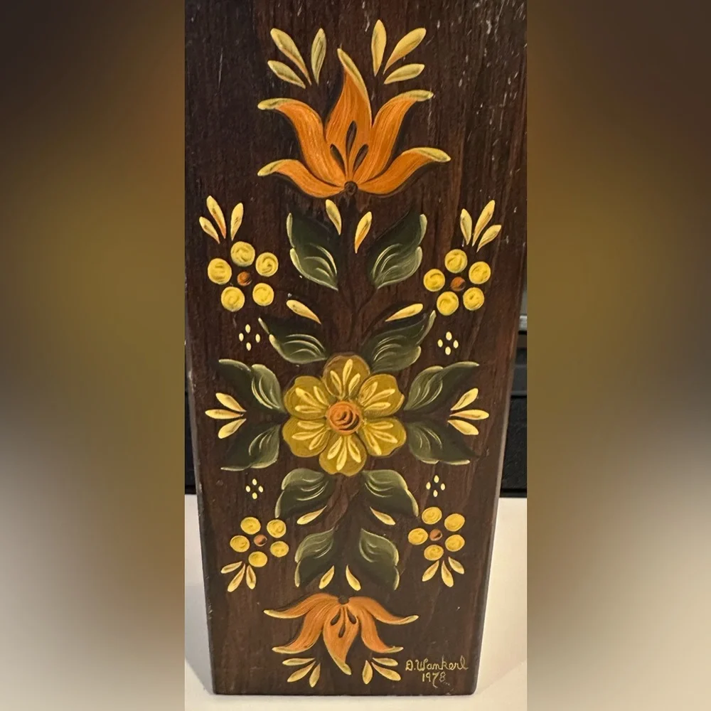 Vintage Artisan Signed D. Wankerl Hand Painted Wood Knife Rack Holder Folk Art